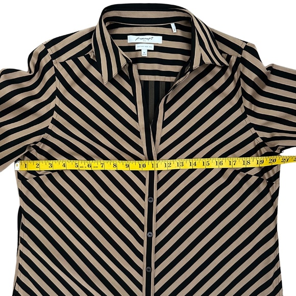 Foxcroft NYC Striped Button Down Shirt Womens 10 Black Beige Long Sleeve Cotton - Picture 7 of 10